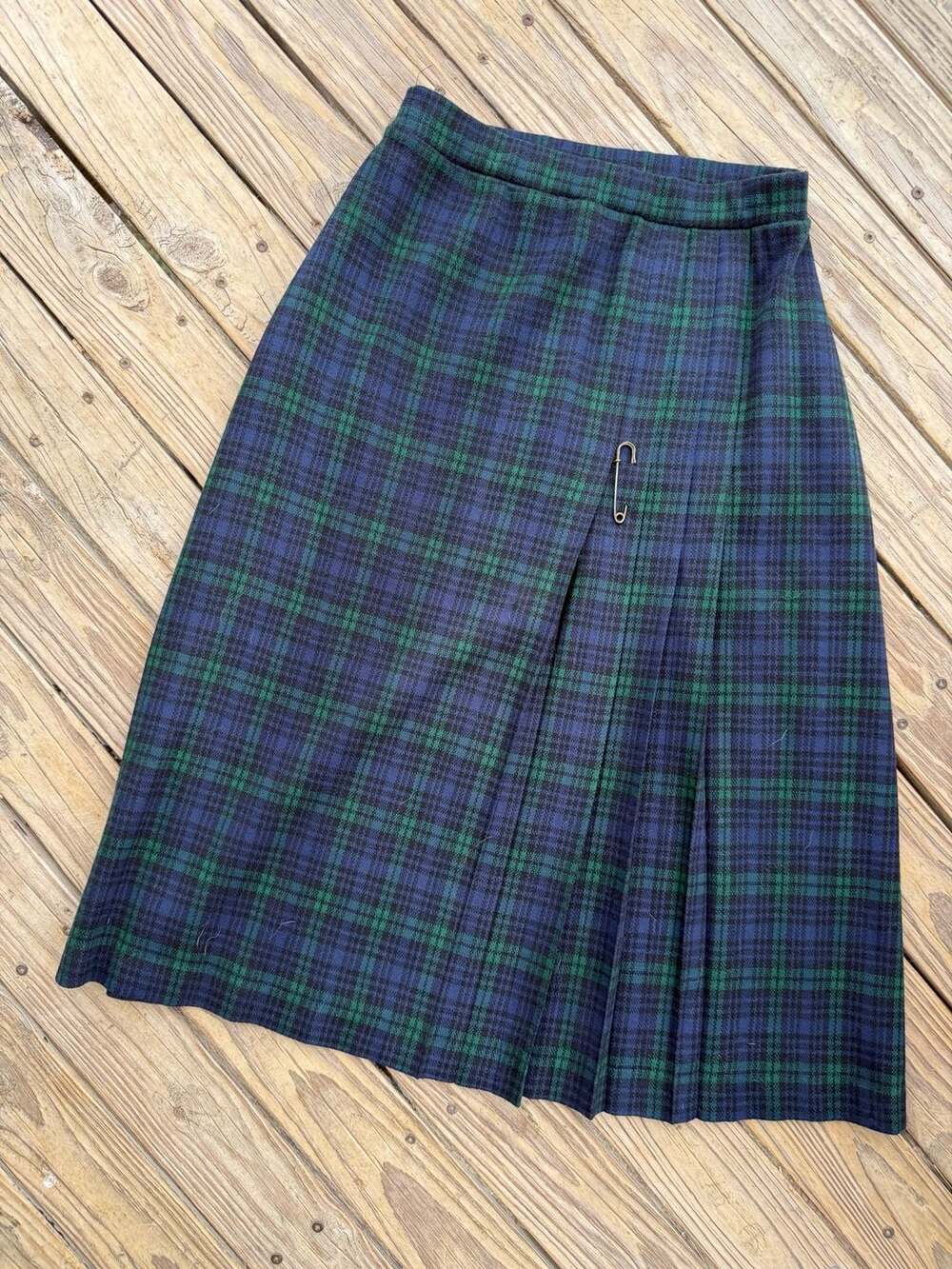 Vintage Cricket Lane Blue and Green Plaid Pleated Skirt